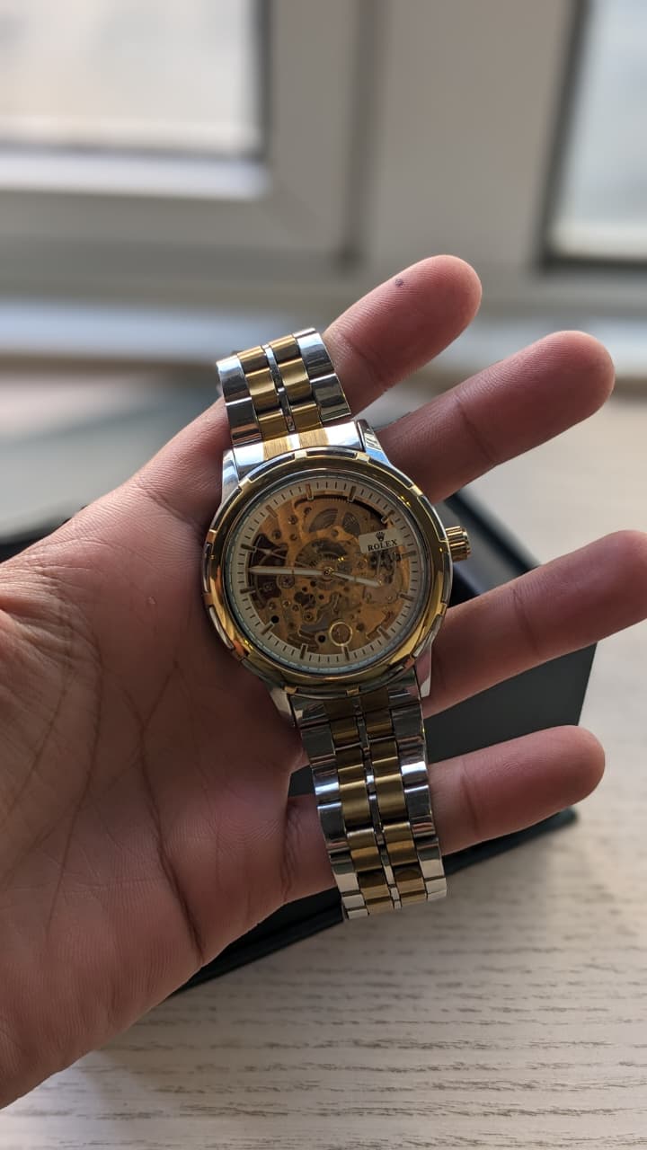 Rolex Luxury Two-Tone Skeleton Automatic Watch Gold & Silver Finish